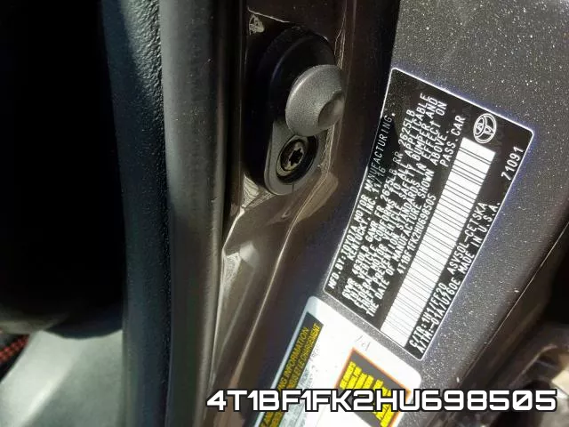 4T1BF1FK2HU698505 фото 2