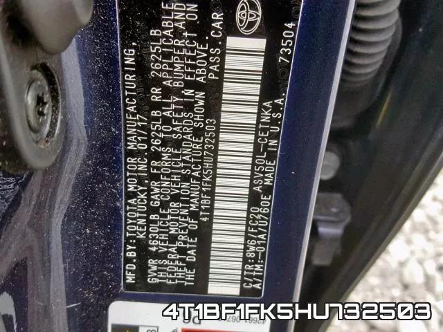 4T1BF1FK5HU732503 фото 2