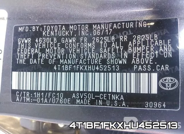 4T1BF1FKXHU452513 фото 10