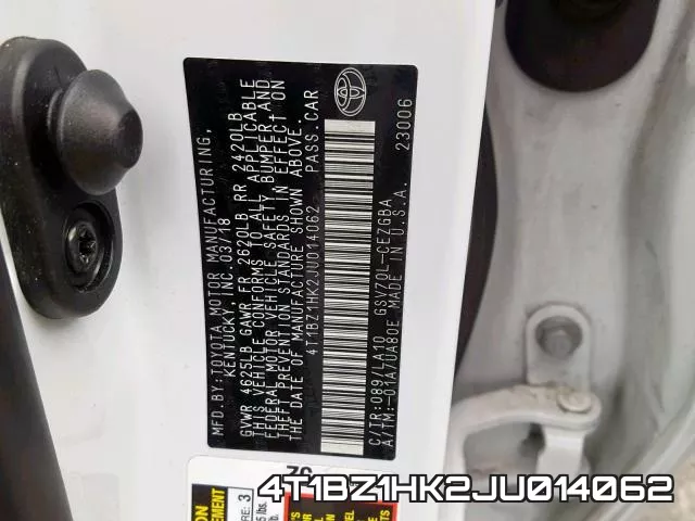 4T1BZ1HK2JU014062 фото 2