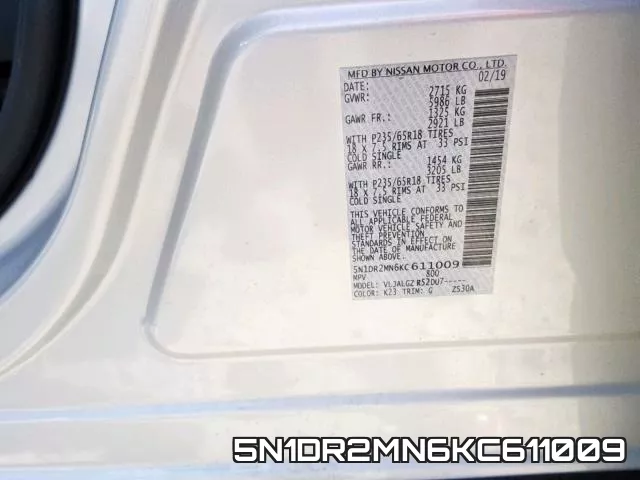 5N1DR2MN6KC611009 фото 2