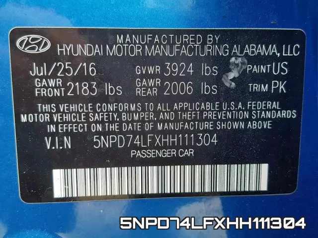 5NPD74LFXHH111304 фото 2