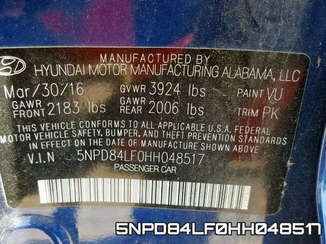 5NPD84LF0HH048517 фото 2