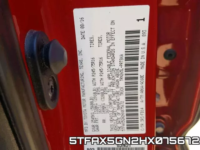 5TFAX5GN2HX075672 фото 2