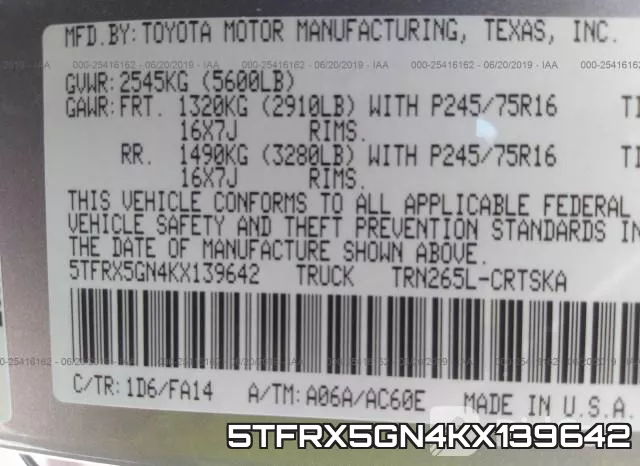 5TFRX5GN4KX139642 фото 10