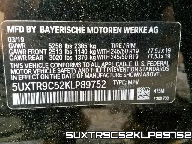 5UXTR9C52KLP89752 фото 2
