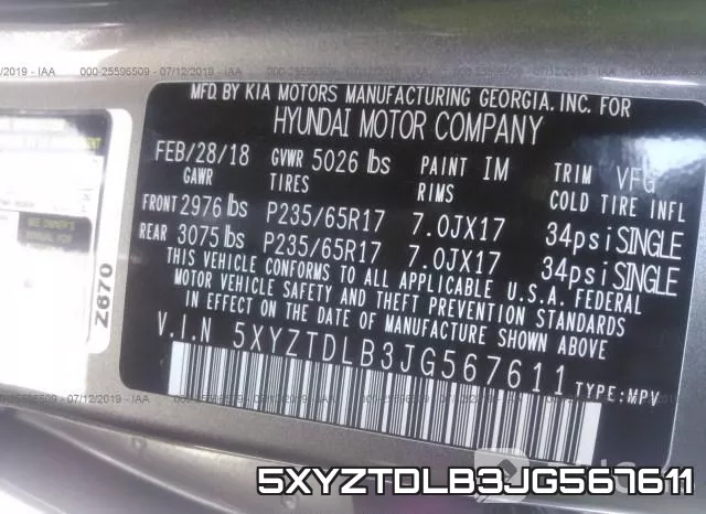 5XYZTDLB3JG567611 фото 10