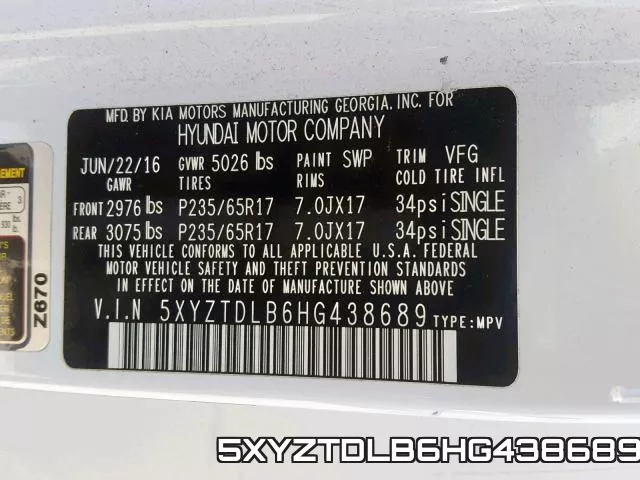 5XYZTDLB6HG438689 фото 2