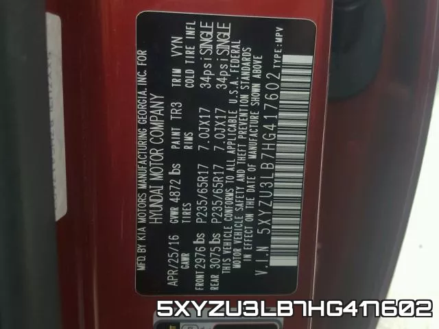 5XYZU3LB7HG417602 фото 2