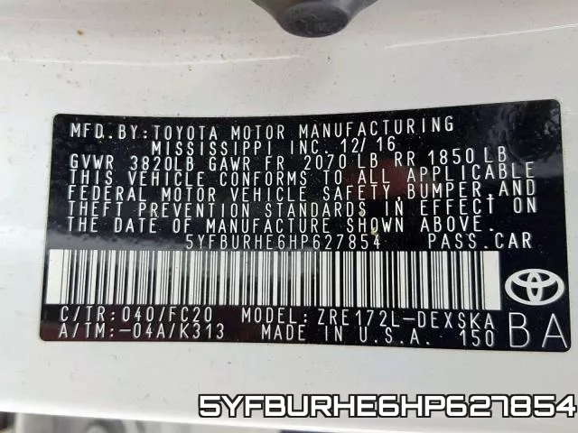 5YFBURHE6HP627854 фото 2
