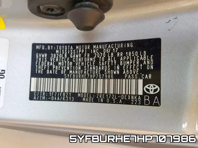 5YFBURHE7HP707986 фото 2