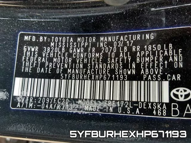 5YFBURHEXHP671193 фото 2