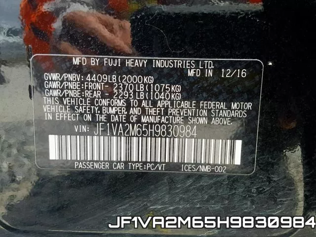 JF1VA2M65H9830984 фото 2