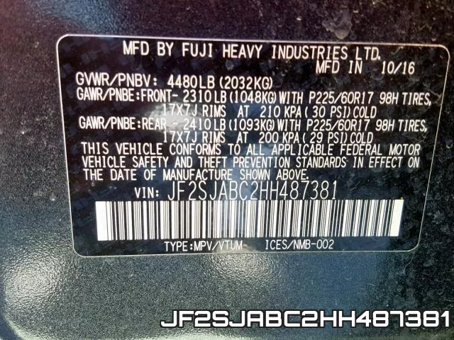 JF2SJABC2HH487381 фото 2