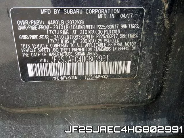 JF2SJAEC4HG802991 фото 2