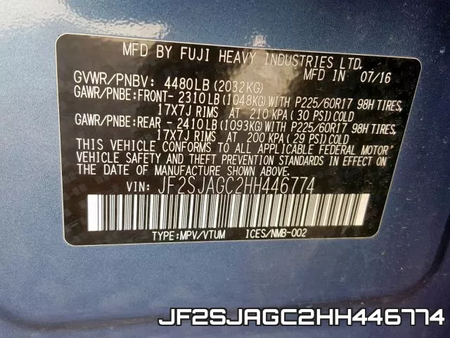 JF2SJAGC2HH446774 фото 2