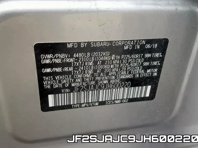 JF2SJAJC9JH600220 фото 2