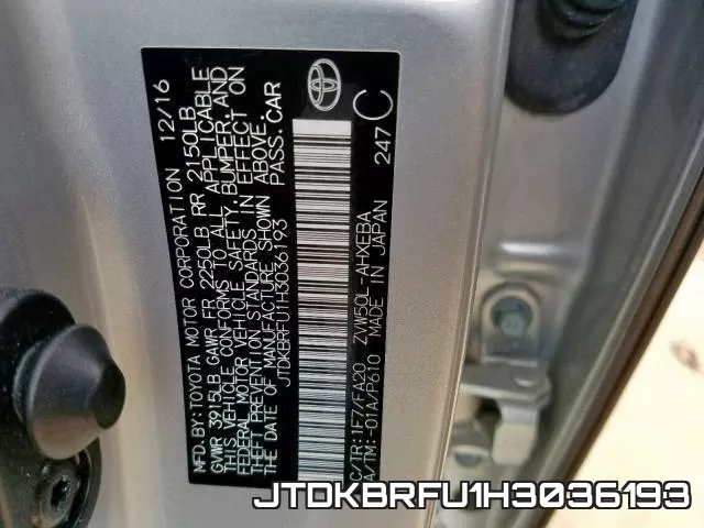 JTDKBRFU1H3036193 фото 2