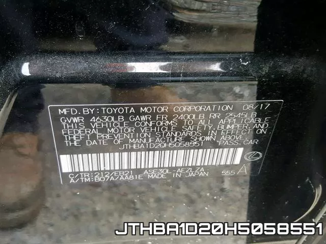 JTHBA1D20H5058551 фото 2