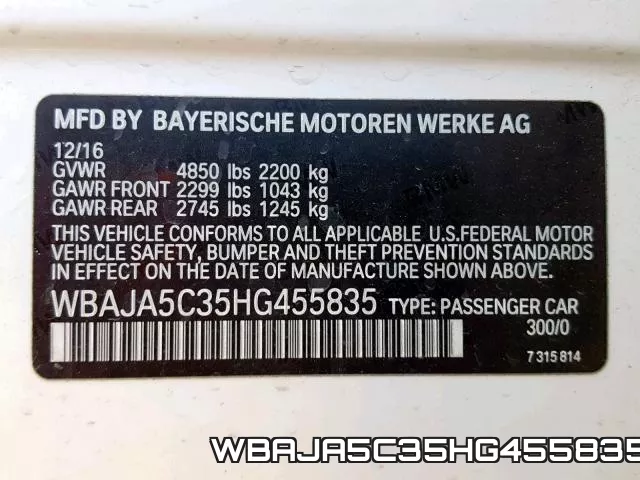 WBAJA5C35HG455835 фото 2