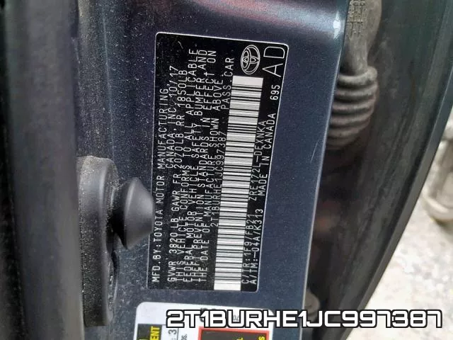 2T1BURHE1JC997387 фото 2