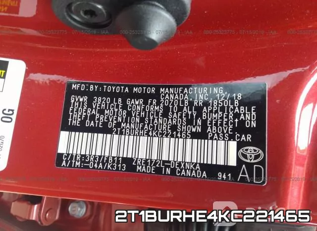 2T1BURHE4KC221465 фото 10