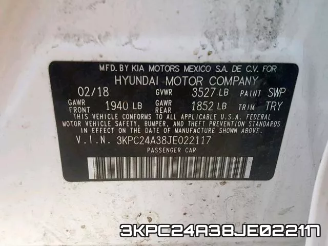 3KPC24A38JE022117 фото 2