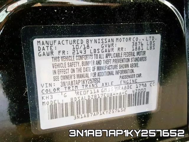 3N1AB7AP1KY257652 фото 2