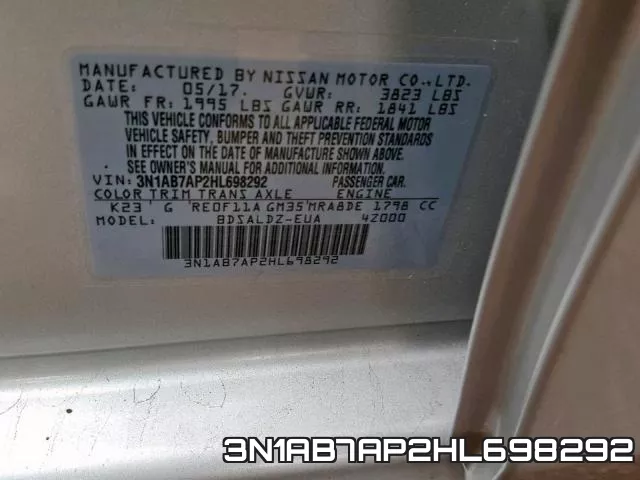 3N1AB7AP2HL698292 фото 2