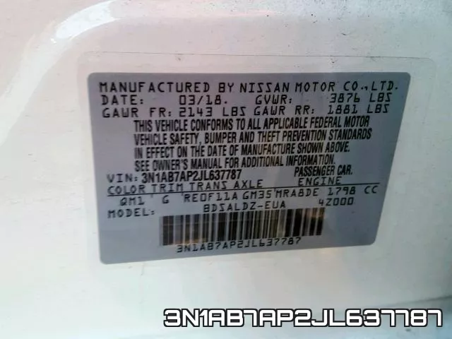 3N1AB7AP2JL637787 фото 2