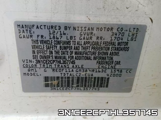 3N1CE2CP7HL357745 фото 2