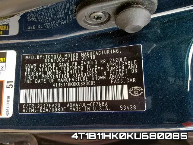 4T1B11HK0KU680085 фото 2