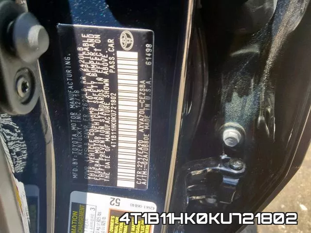 4T1B11HK0KU721802 фото 2