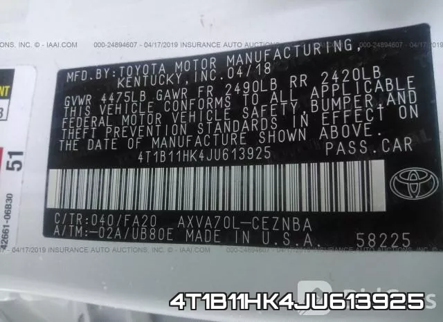 4T1B11HK4JU613925 фото 10