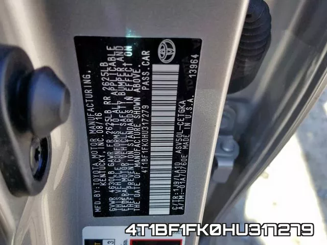 4T1BF1FK0HU317279 фото 2