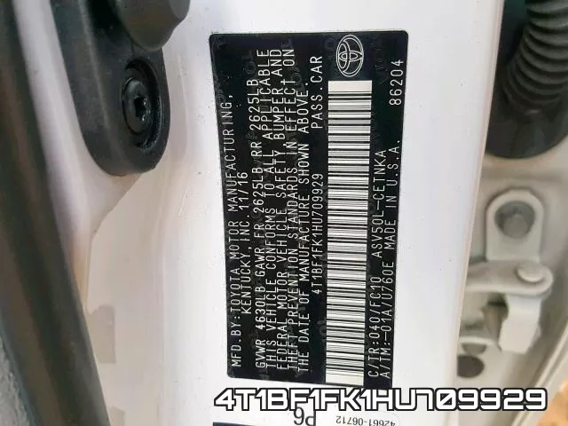 4T1BF1FK1HU709929 фото 2