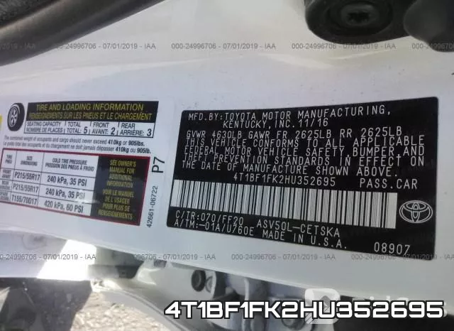 4T1BF1FK2HU352695 фото 9