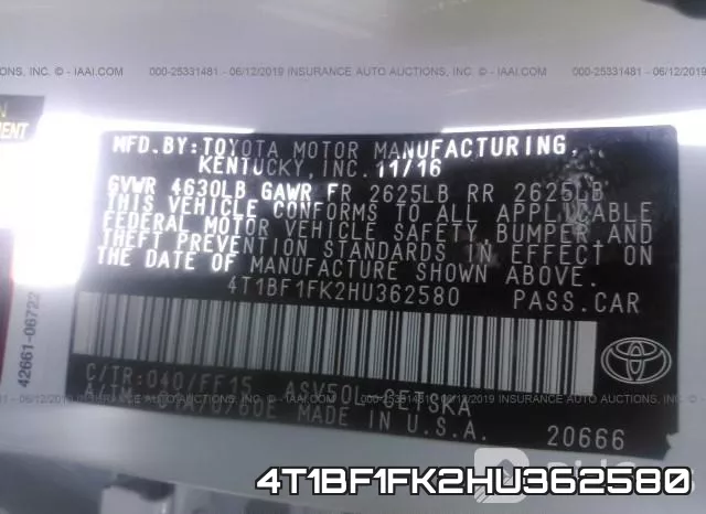 4T1BF1FK2HU362580 фото 10