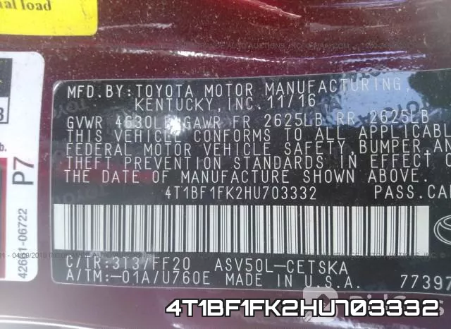 4T1BF1FK2HU703332 фото 10