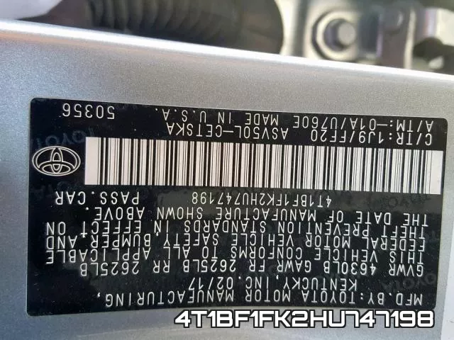 4T1BF1FK2HU747198 фото 2