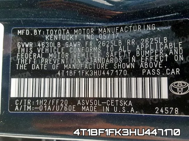4T1BF1FK3HU447170 фото 2
