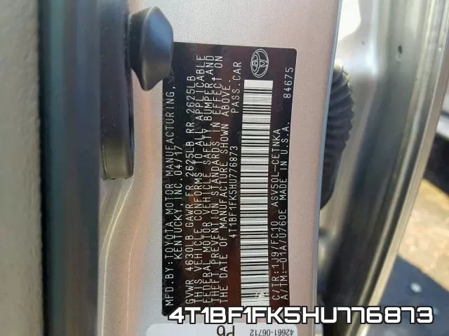 4T1BF1FK5HU776873 фото 2