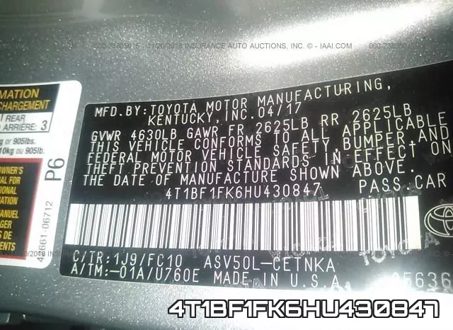 4T1BF1FK6HU430847 фото 10
