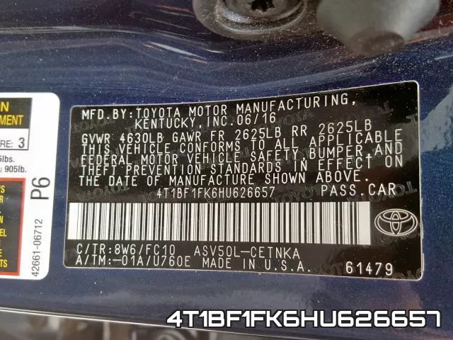 4T1BF1FK6HU626657 фото 2