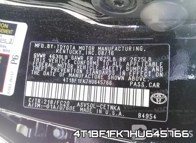 4T1BF1FK7HU645766 фото 10