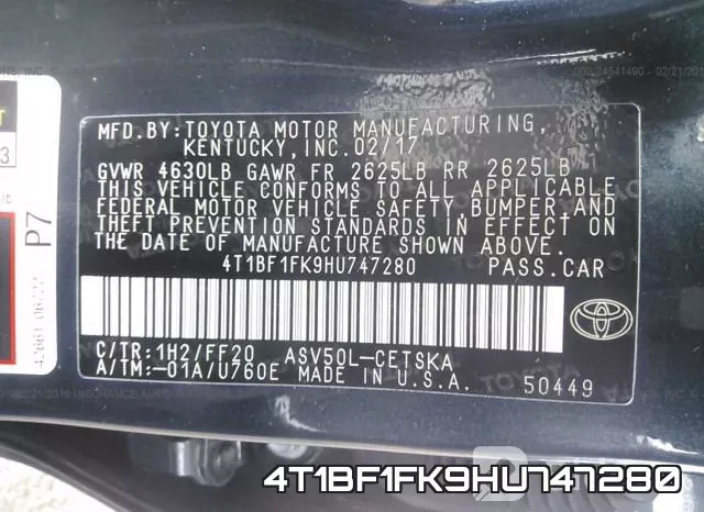 4T1BF1FK9HU747280 фото 10