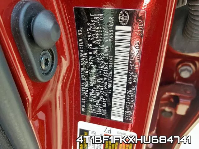 4T1BF1FKXHU684741 фото 2
