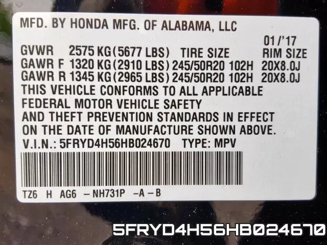 5FRYD4H56HB024670 фото 2