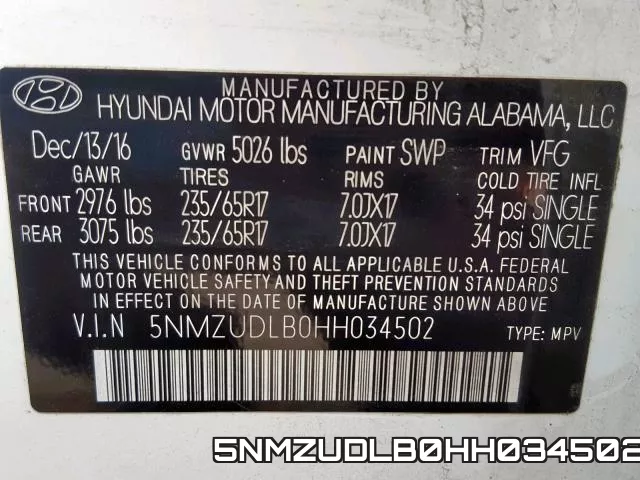 5NMZUDLB0HH034502 фото 2