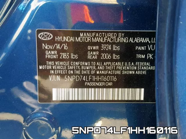 5NPD74LF1HH160116 фото 2